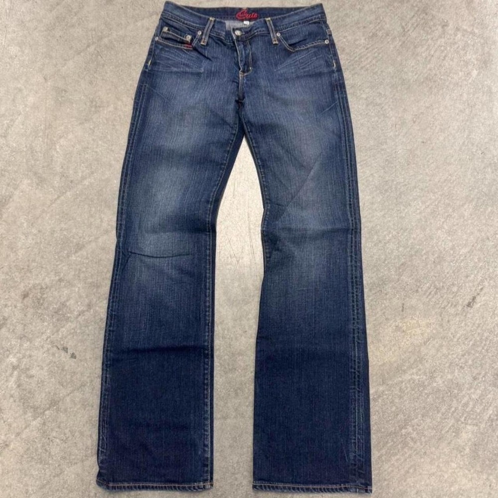 Women's Cruel Low Rise Boot Cut Jeans Y2K Embroidered Dark Wash Flare Jeans 28'
